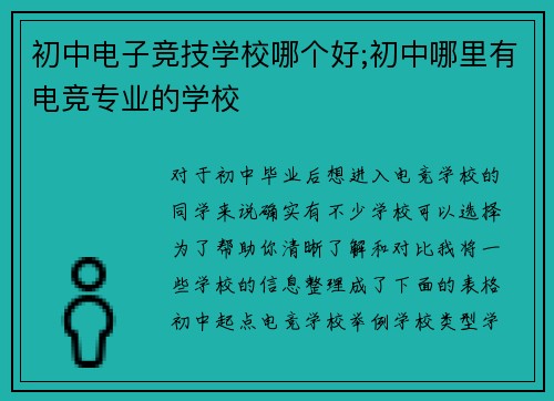 初中电子竞技学校哪个好;初中哪里有电竞专业的学校